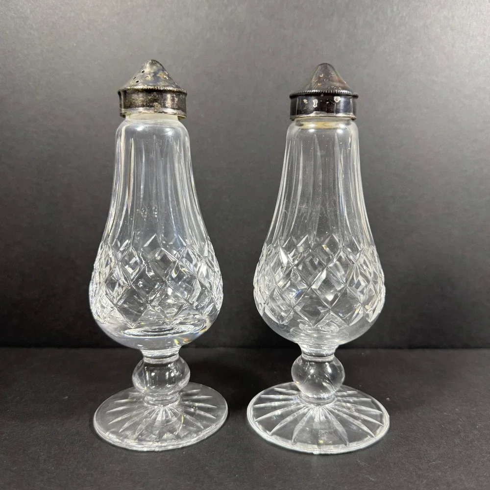 Waterford Salt and Pepper Shakers Clear Lismore Crystal Footed Set